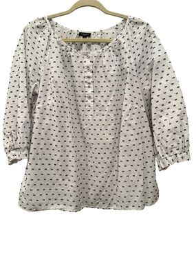 Talbots Swiss Dot Scoop Neck Blouse Popover Top Lightweight Cotton Sz 1X   Pet.